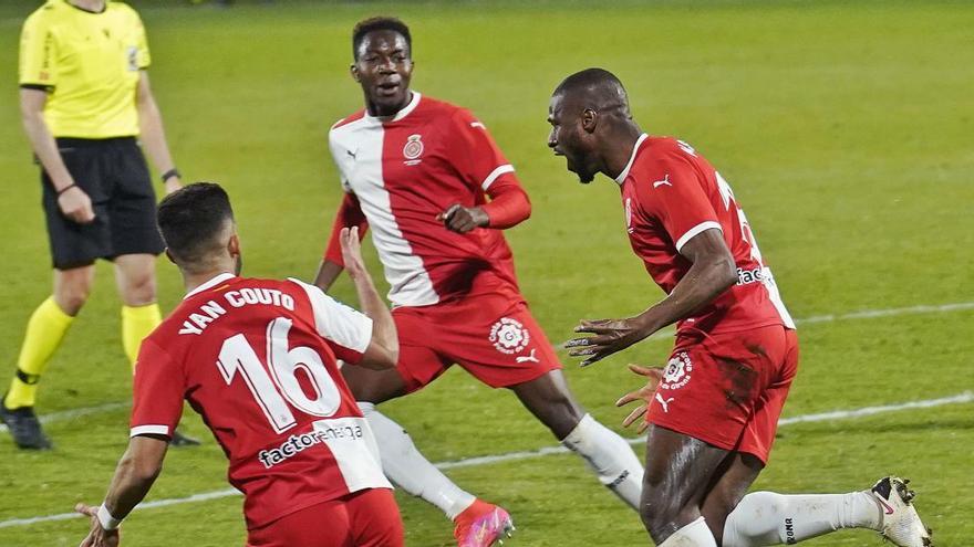Mamadou Sylla celebra el gol que va aconseguir el passat dissabte contra el Lugo a Montilivi.
