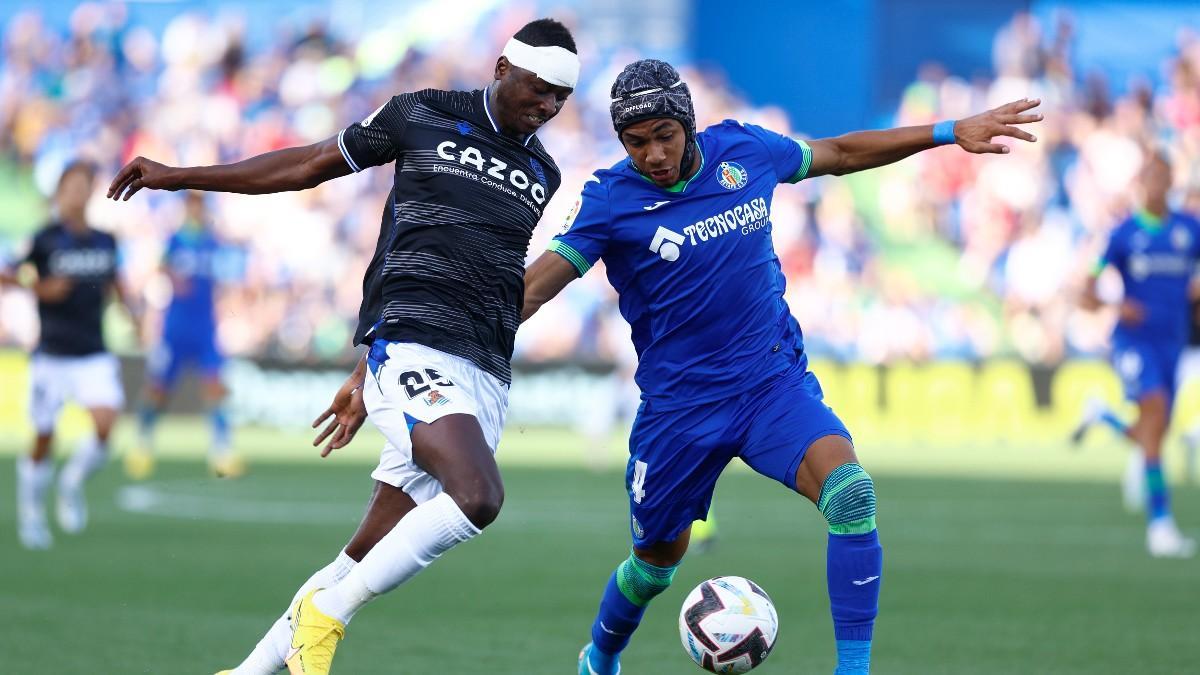 Sadiq, en un lance del encuentro ante el Getafe