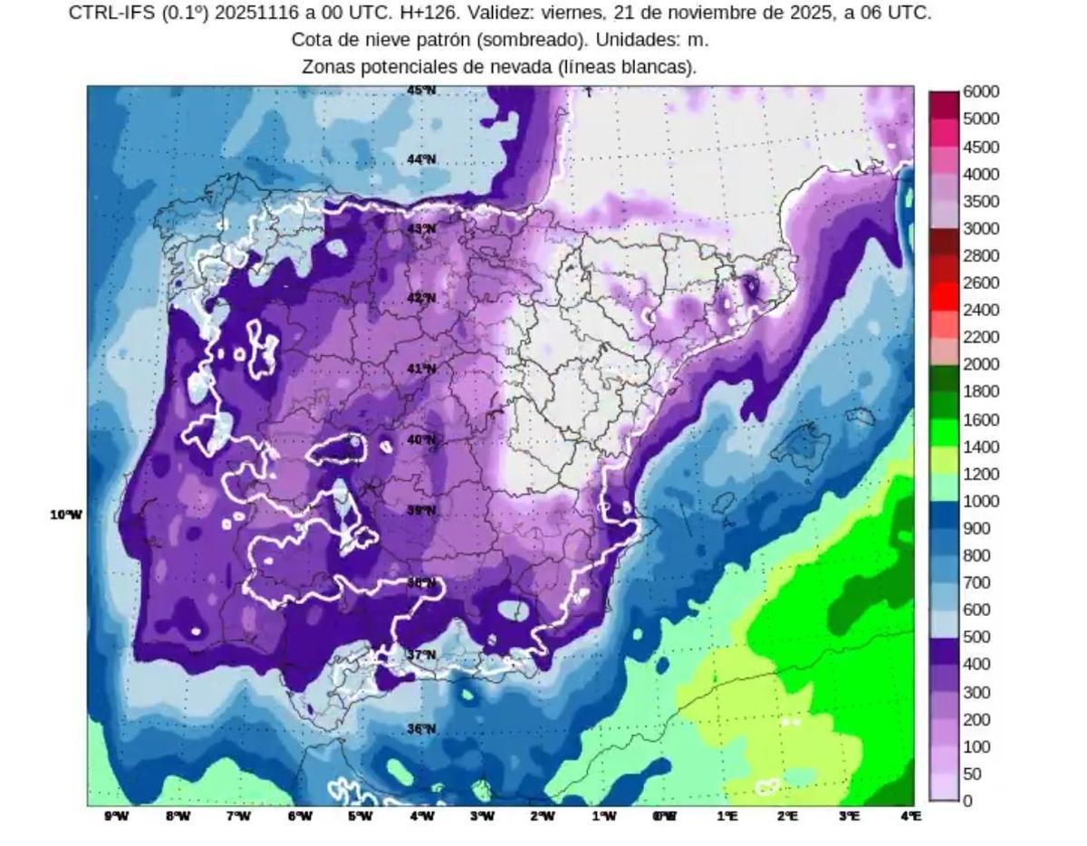 Cotas de nieve en España durante el viernes 21 de noviembre.