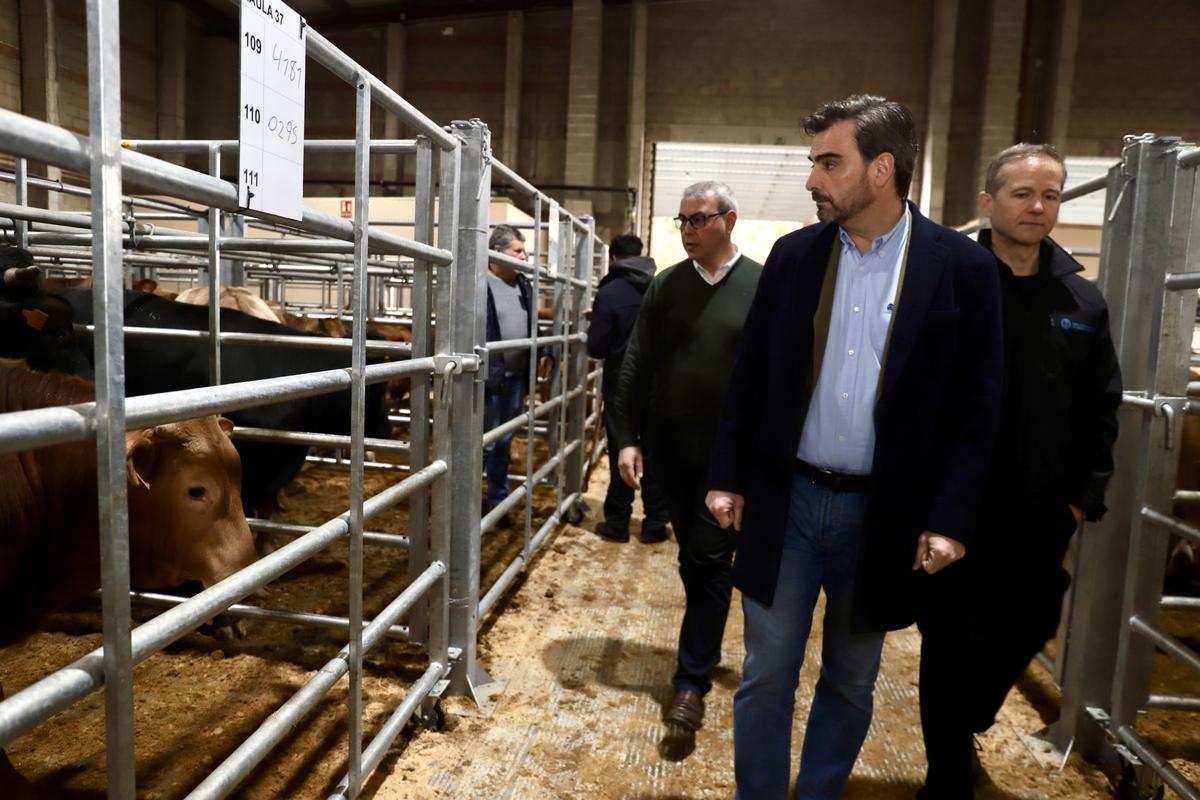 Ricardo Durán, por la derecha, junto al conselleiro Diego Calvo en la central silledense