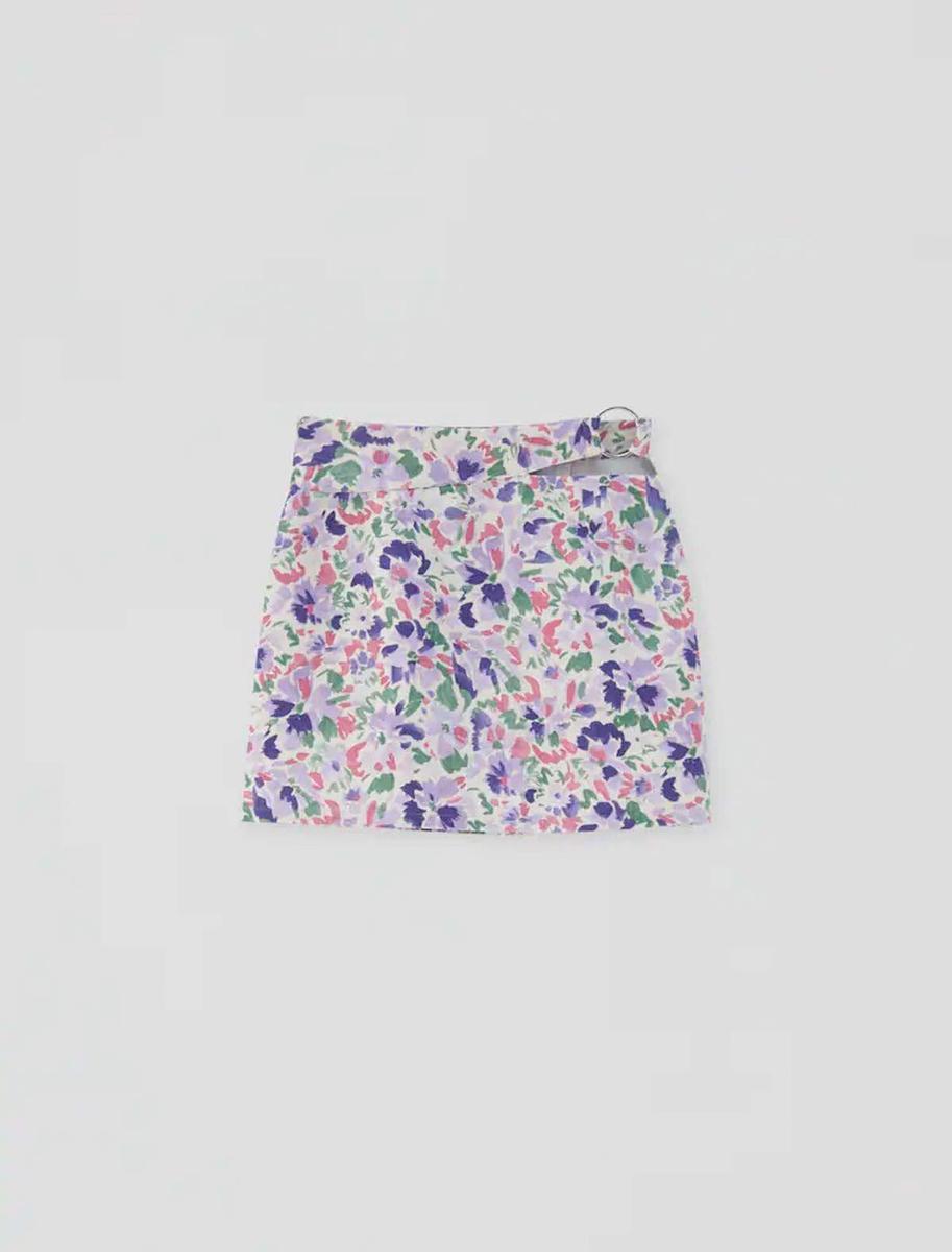 Minifalda de estampado floral y detalles 'cut out'
