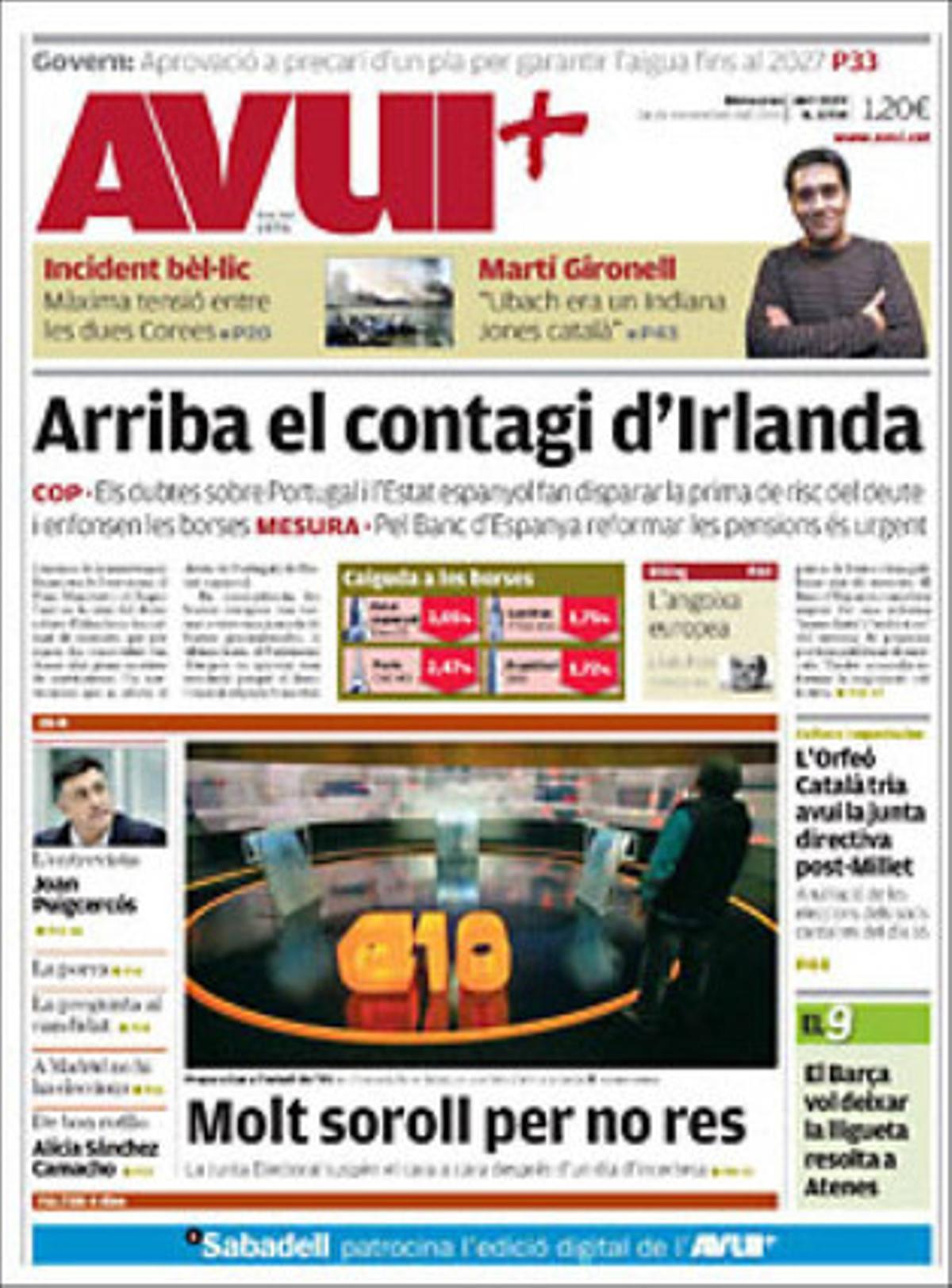 ’Avui’ destaca dins a més que el Govern aprova un pla per garantir l’aigua fins al 2027 i que Barcelona posa ordre a les ludoteques.