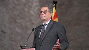 Archivo - El expresidente de la Generalitat Quim Torra interviene durante el homenaje al músico Pau Casals a los 50 años de su muerte en el exilio, en la Abadía de Sant Miquel de Cuixà, a 21 de agosto de 2023, en Codalet (Francia).