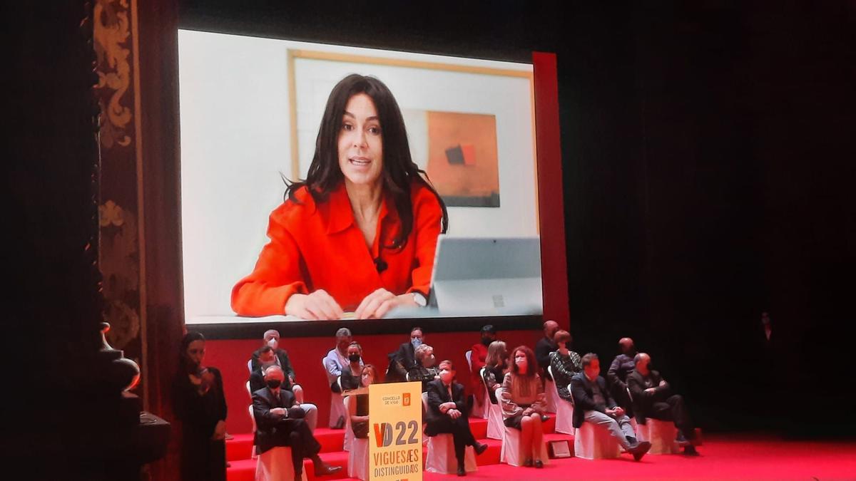 Isabel Pardo de Vera, durante su intervención en la gala de Vigueses Distinguidos vía vídeo.