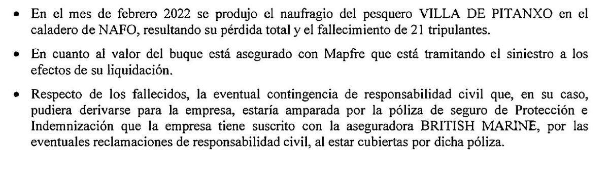 Extracto de las cuentas de Pesquerías Nores Marín SL