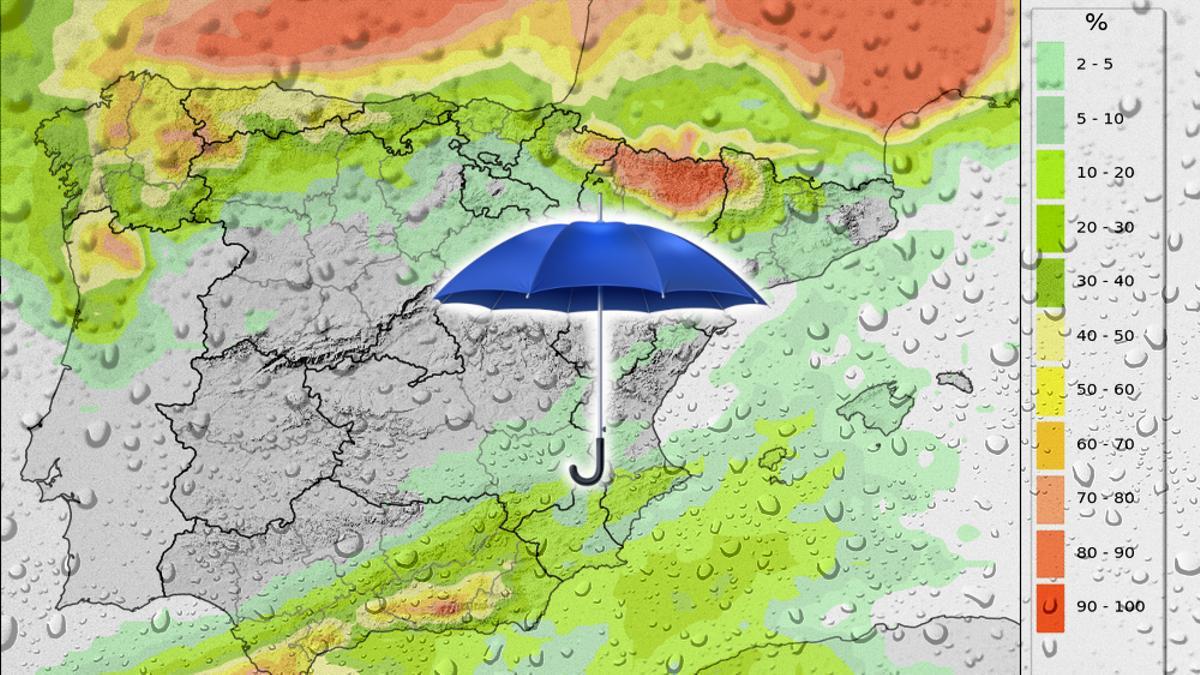 Mapa probabilísticos de chubascos para el sábado 7 de septiembre