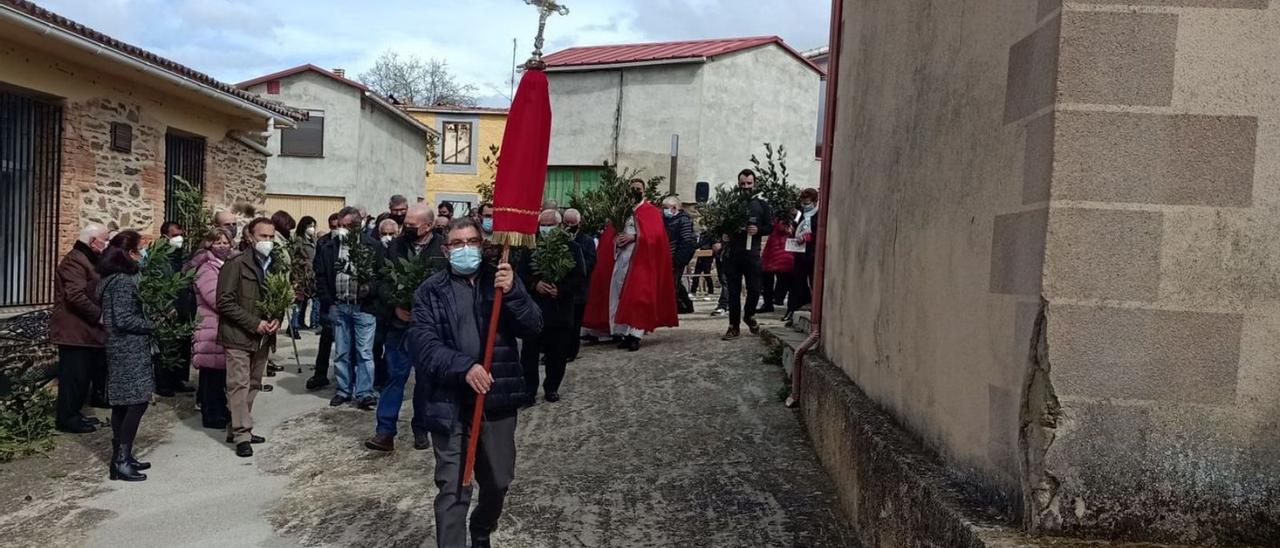 Un momento de la procesión de Domingo de Ramos en Bercianos de Aliste. | Ch. S.