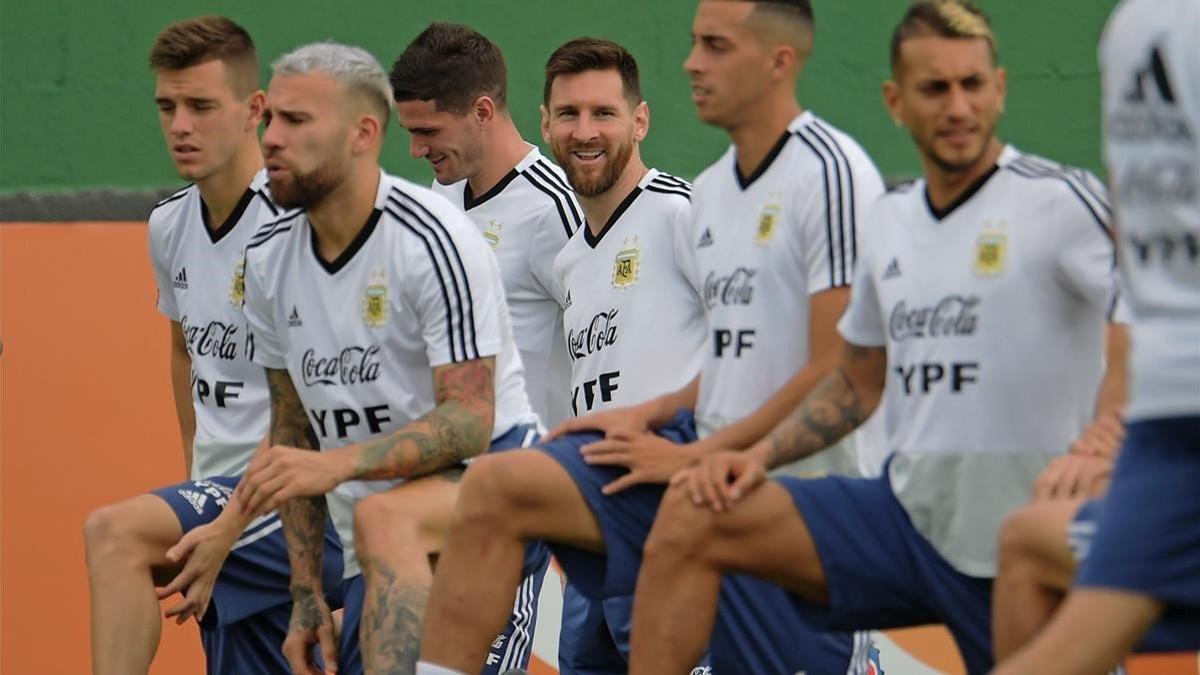 Los jugadores de la selección argentina, en el último entrenamiento.