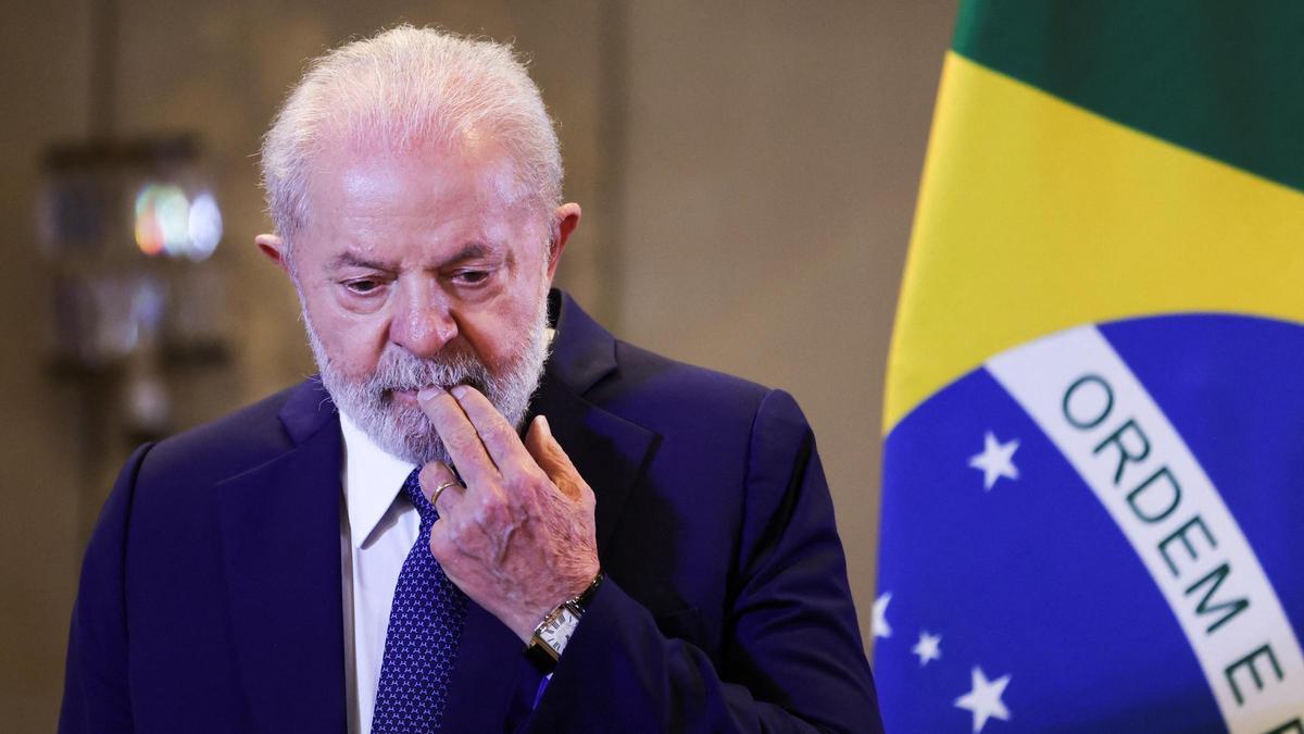 El presidente de Brasil, Luiz Inácio Lula da Silva, durante una rueda de prensa este lunes en Nueva Deli.