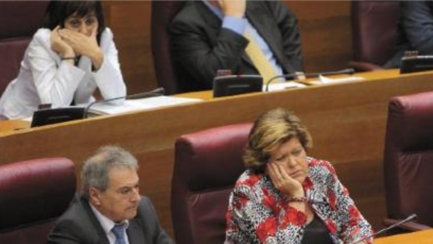 La alcaldesa de Ibi, Mayte Parra, arriba a la izquierda, ayer en el pleno.