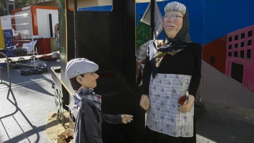 Ninot al Carrer de Barrio José Antonio con la figura de la castañera como protagonista.