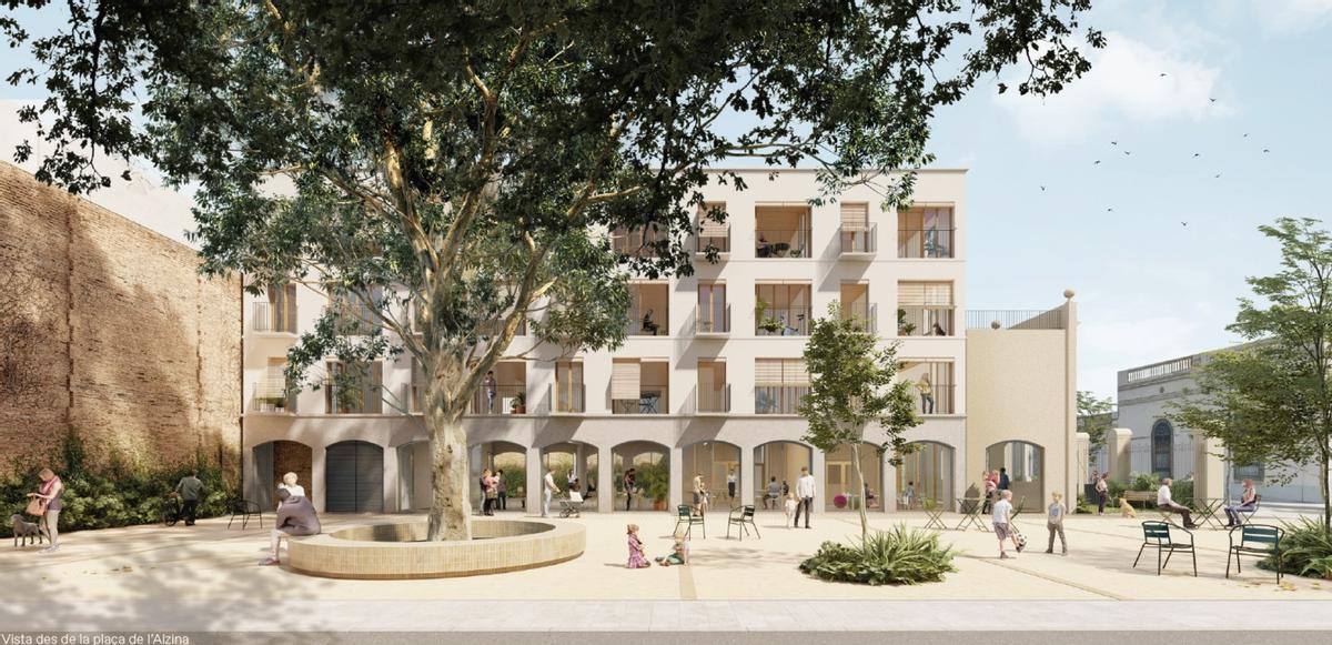 Recreación de la futura plaza y edificio de las casitas de Encarnació de Gràcia