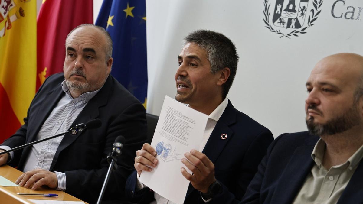 Rueda de prensa de MC, PSOE y Sí Cartagena este martes tras registrar la moción de censura
