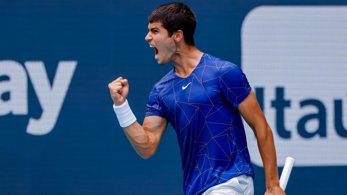 Alcaraz, durante la disputa de la final en el ATP Miami