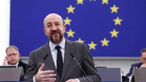 06 February 2024, France, Strasbourg: European Council President Charles Michel speaks during a debate on the results of the latest EU summits, as part of a plenary session at the European Parliament in Strasbourg.