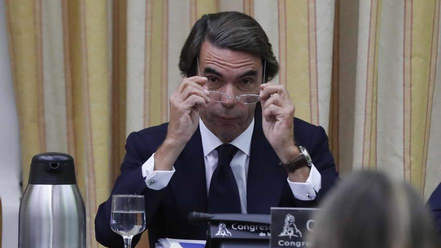 Aznar, durante la comparecencia. // EFE