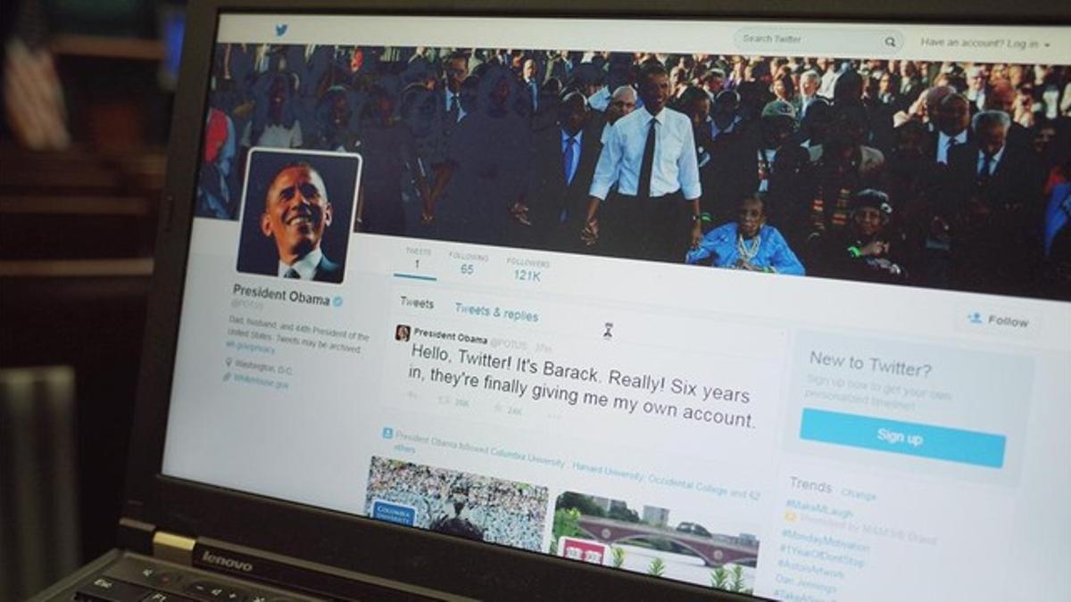 Pantallazo del primer tuit de Obama en su cuenta personal.