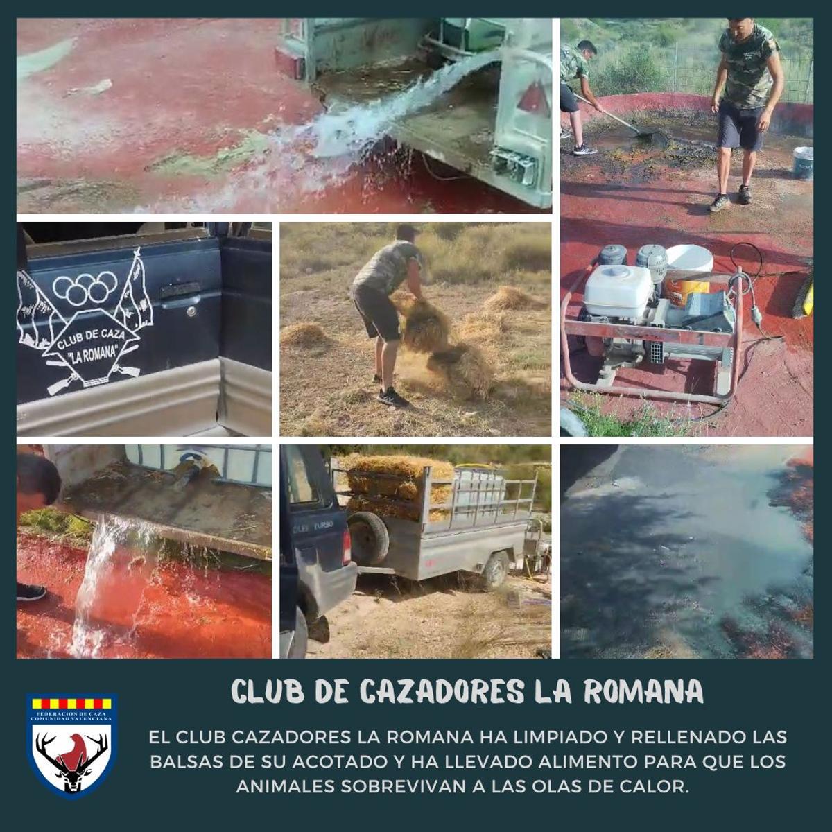 Rellenado de las balsas y abastecimiento de alimento del Club de Cazadores de La Romana para combatir las olas de calor de este verano.