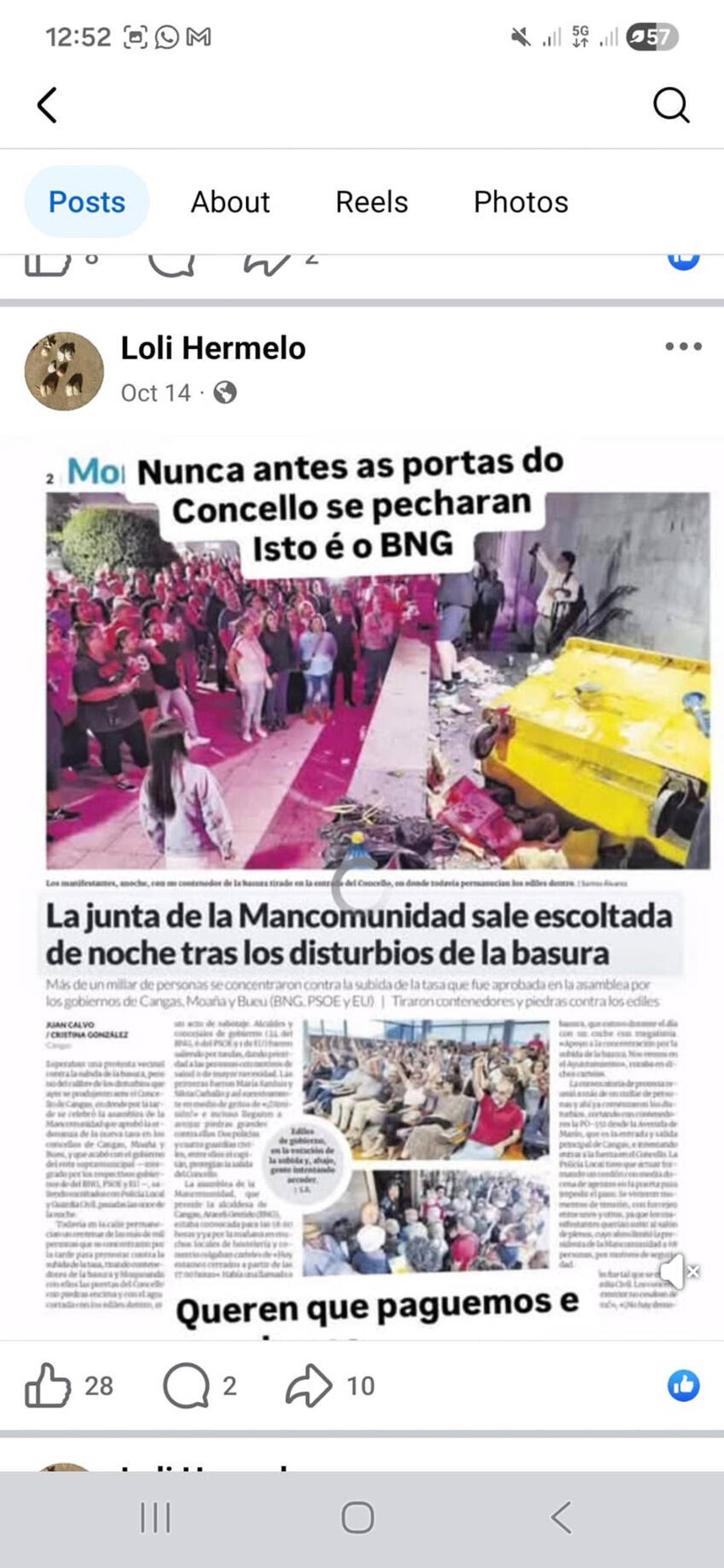 Dolores Hermelo critica en sus redes al BNG.