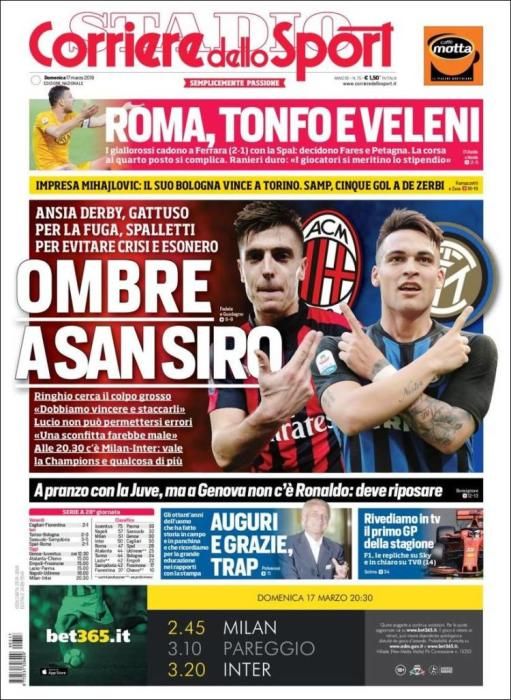 Portada CORRIERE DELLO SPORT domingo 17 marzo 2019