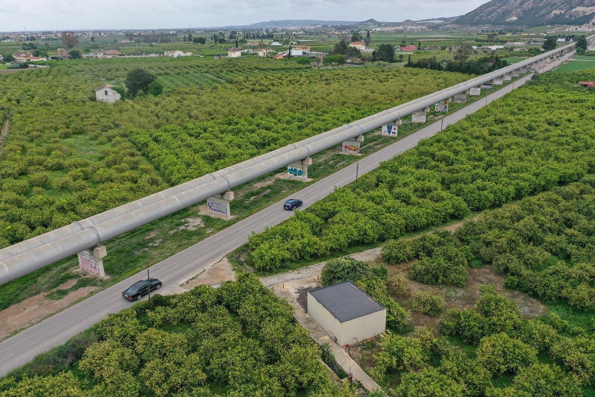 Vista aérea de la infraestructura del trasvase en la Vega Baja de Alicante