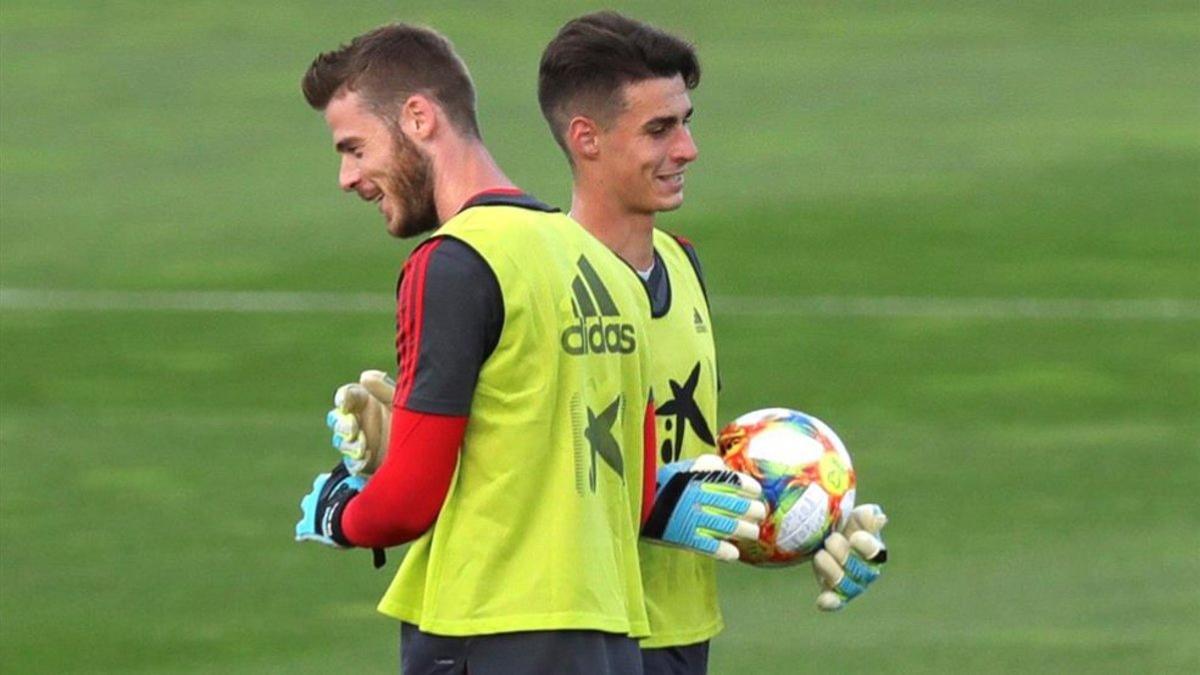 Kepa y De Gea en un entrenamiento de la selección