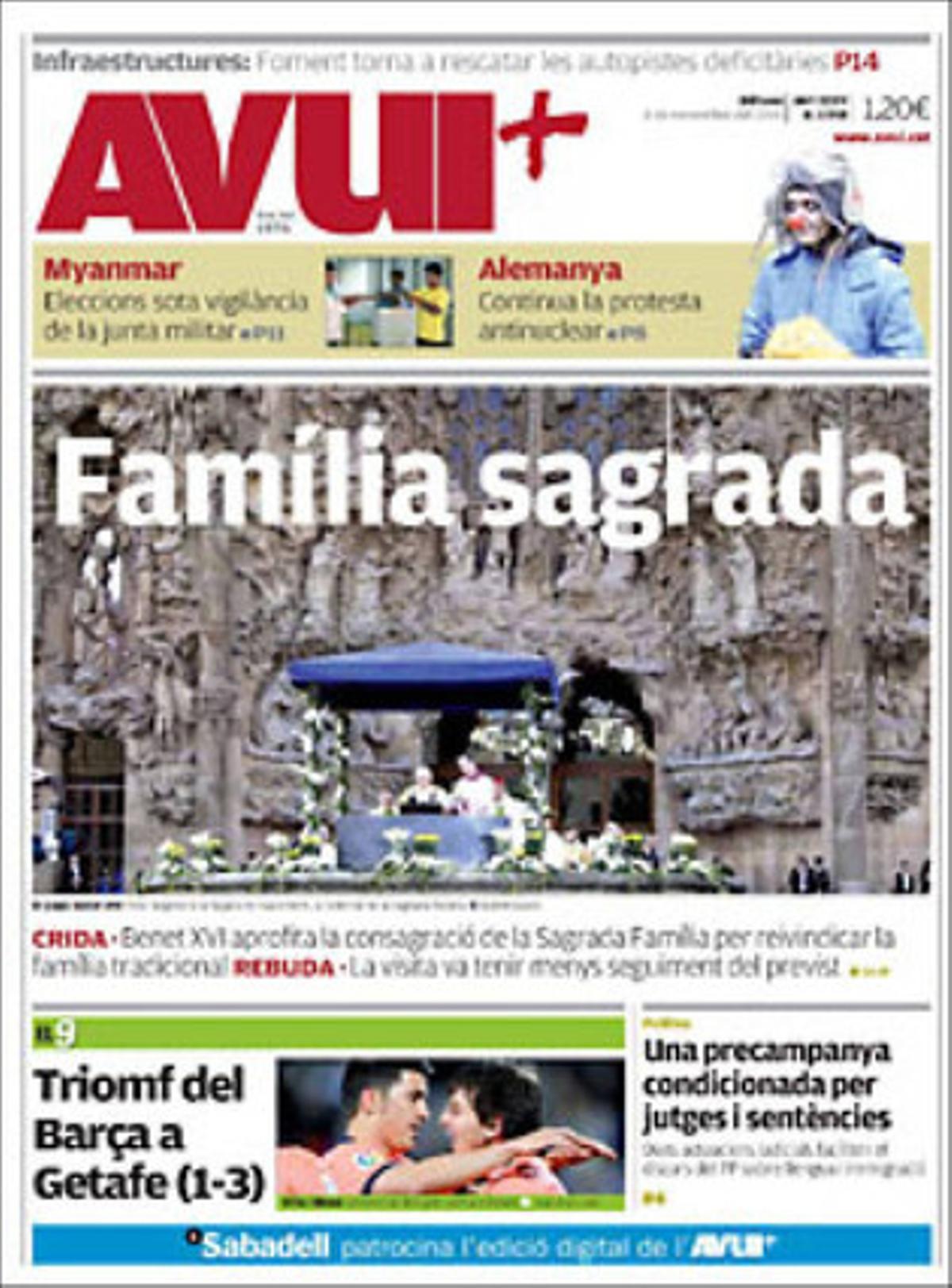 ’Avui’ també destaca a dins que Otegi s’enfronta a cinc anys més de presó en el seu quart judici per enaltiment del terrorisme; que Foment rescata per segon any les vies radials de peatge de Madrid, i que Fèlix Millet va seguir espoliant el Palau després del 23 de juliol, després del registre policial.