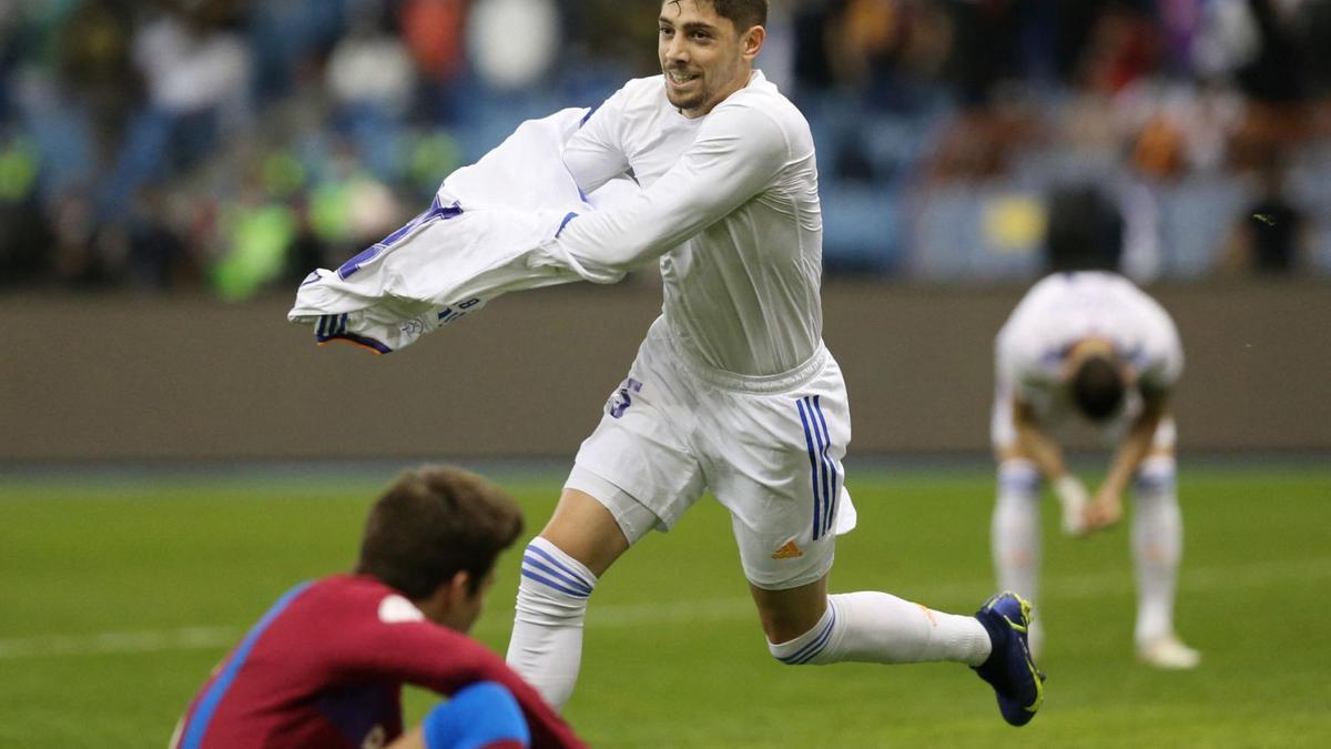 El uruguayo Fede Valverde, tras marcar el gol de la victoria del Madrid en la prórroga. |  // REUTERS