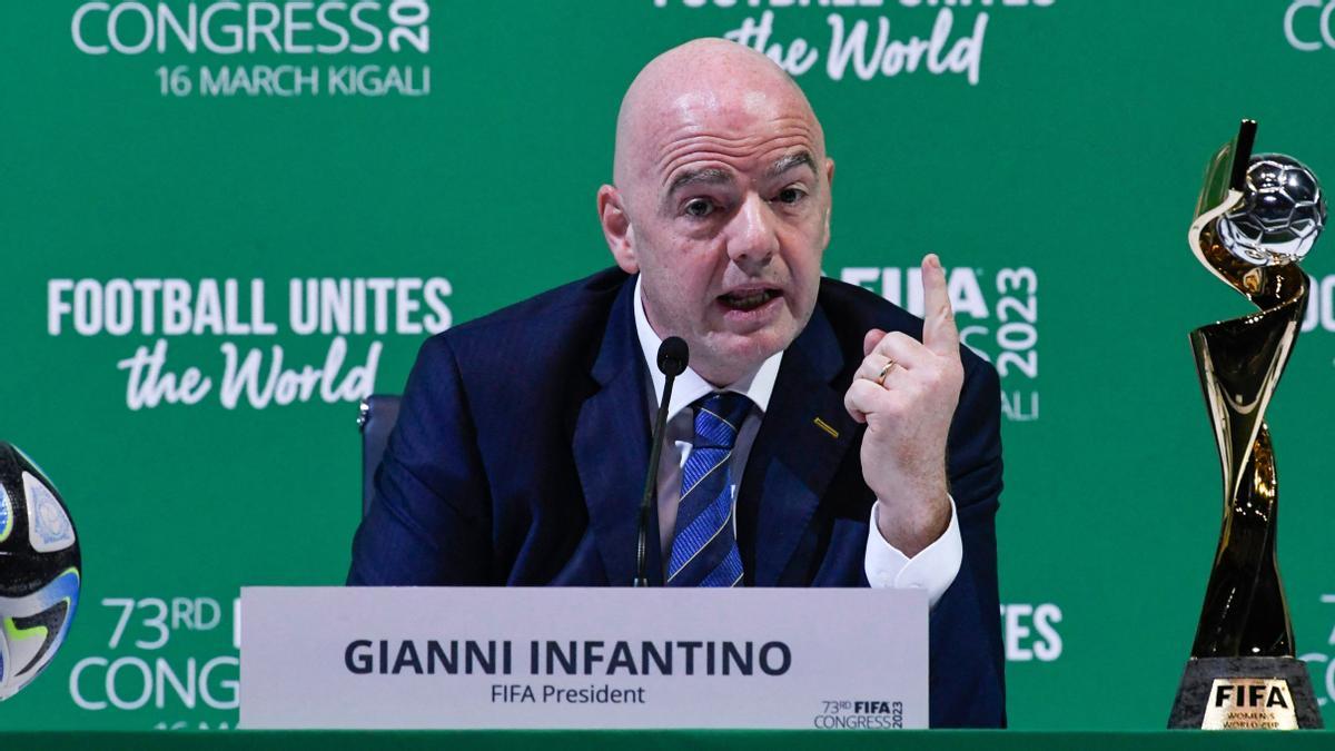 Gianni Infantino, en la comparecencia ante la prensa que ofreció en Ruanda tras ser reelegido.