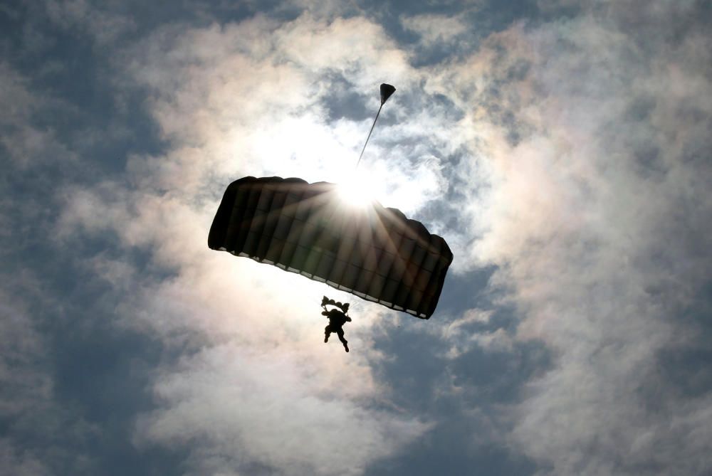A U.S. Marines' member takes part in parachute ...