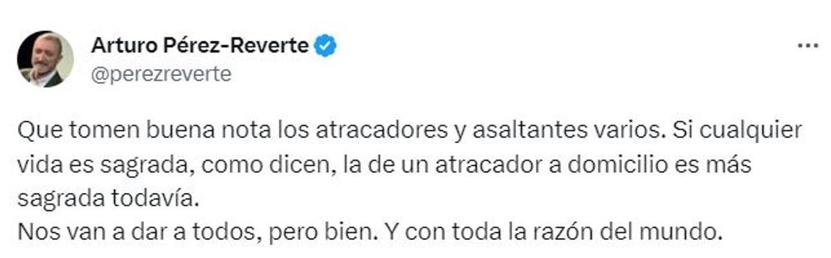 Tuit de Pérez Reverte sobre la sentencia que declara a Pau Rigo culpalbe de un delito de homicidio