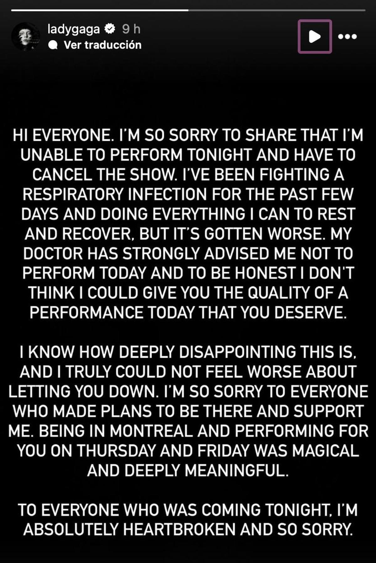 Lady Gaga cancela su show por un problema respiratorio