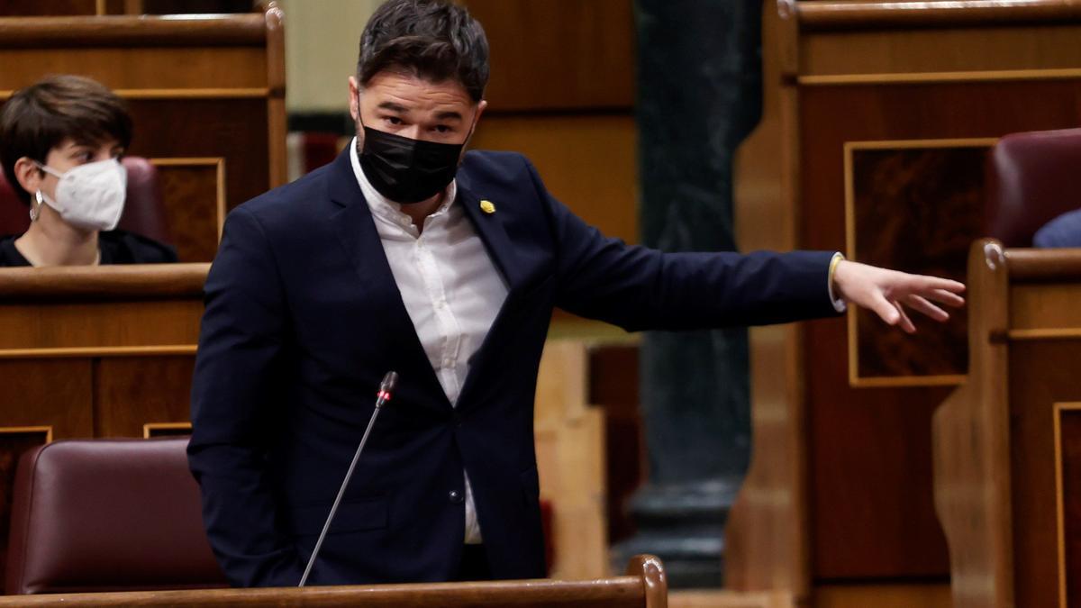 Gabriel Rufián, portavoz de ERC, durante la sesión de control al Gobierno en el Congreso de este 12 de mayo de 2021.