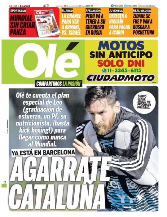 Portada OLÉ viernes 1 de junio 2018