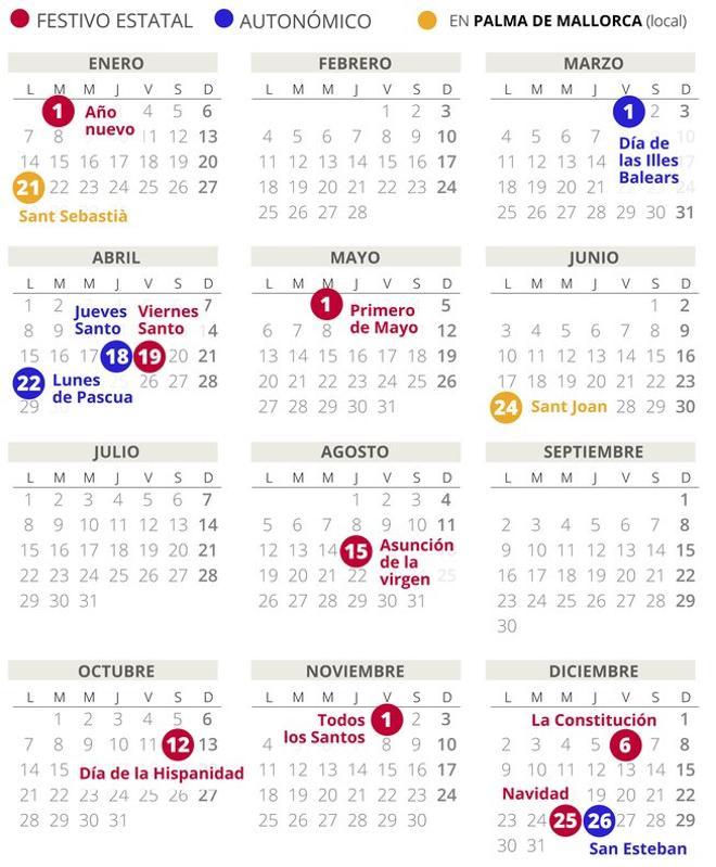 Calendario laboral de Palma de Mallorca del 2019 (con todos los festivos)