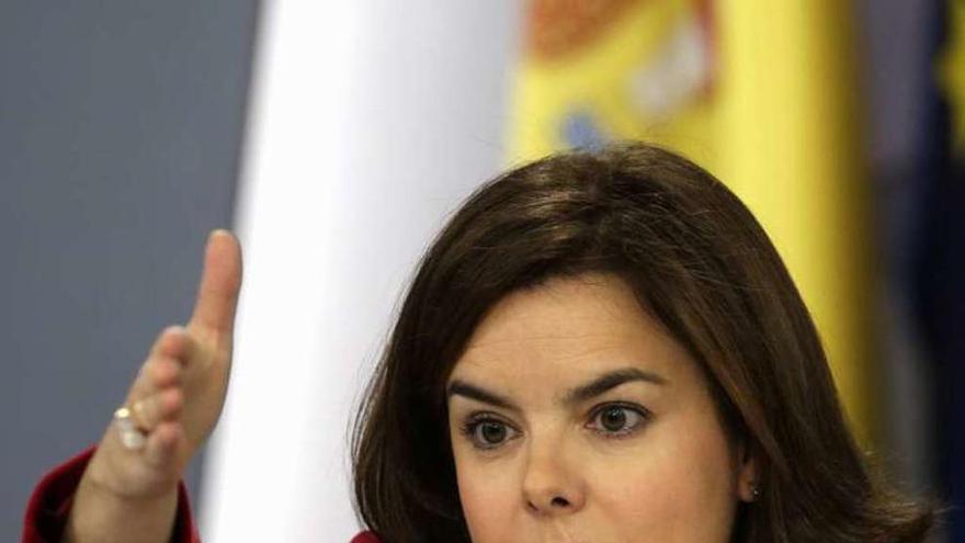 La vicepresidenta, durante la rueda de prensa posterior al Consejo. // Efe