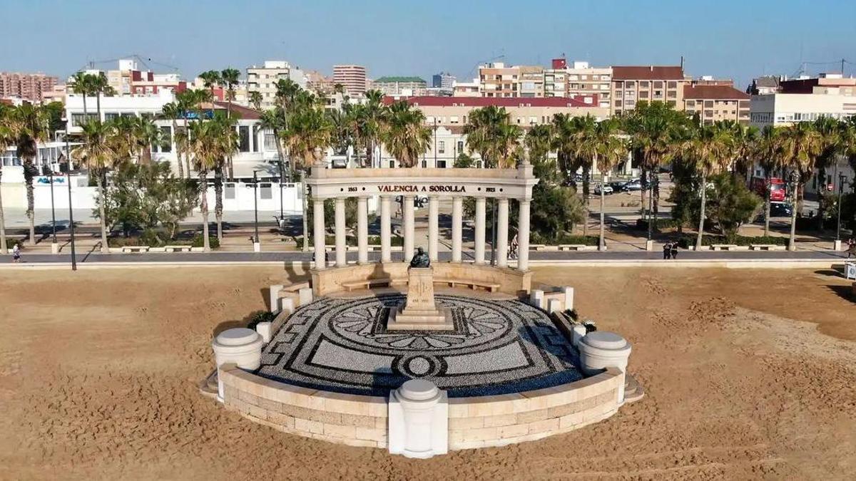 Figuración del monumento a Sorolla en la playa del Cabanyal.