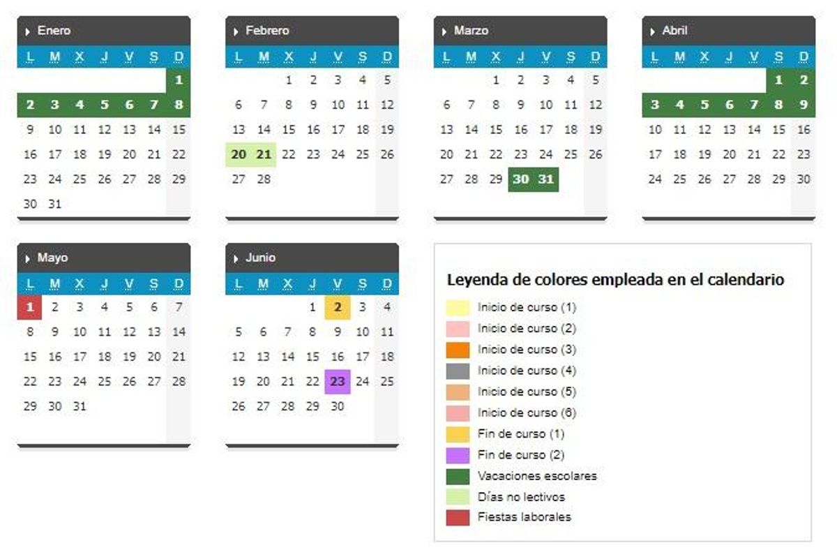 Calendario escolar oficial.