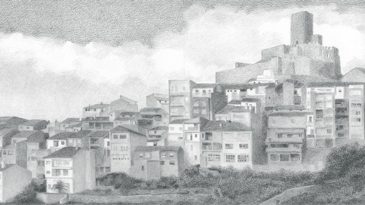 Vista de Banyeres de Mariola, que ilustra la portada y la contraportada del libro de Ferrero