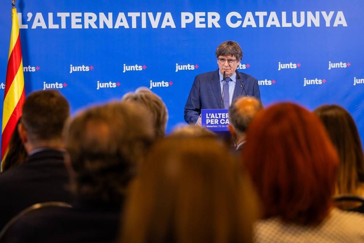 El presidente de Junts, Carles Puigdemont, durante una rueda de prensa.
