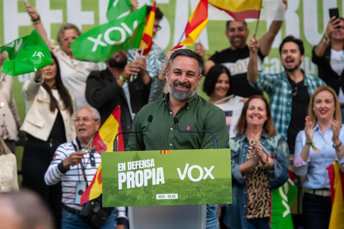 El presidente de Vox, Santiago Abascal, durante un mitin.