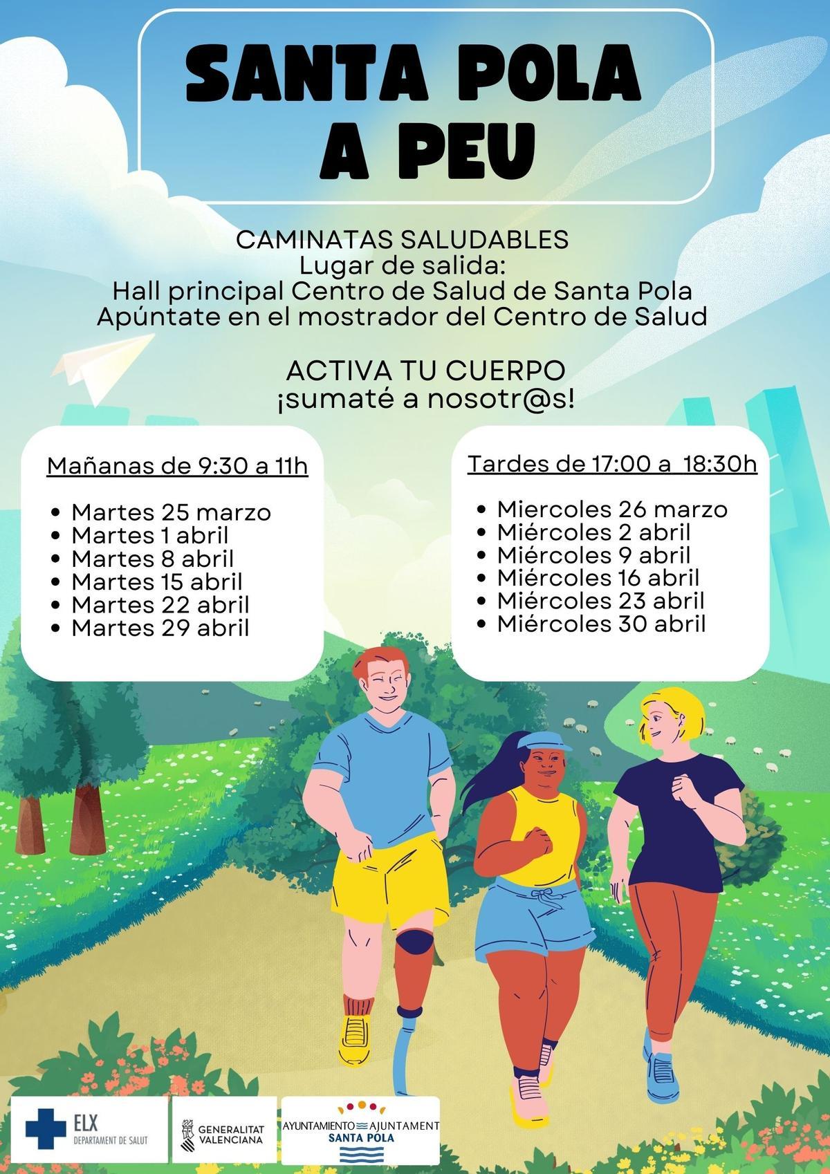 Cartel con la programación de las caminatas saludables de Santa Pola