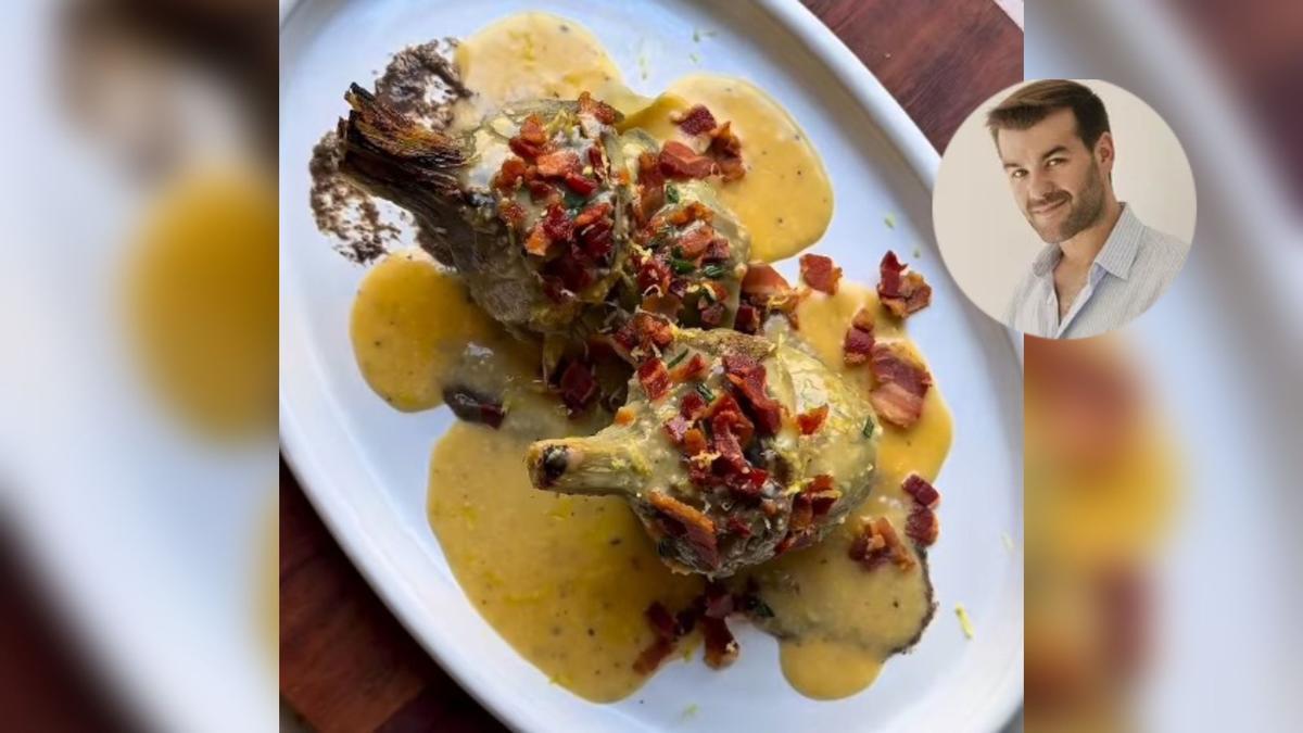 Las alcachofas a la carbonara de Santiago Mansilla (@santifoods).