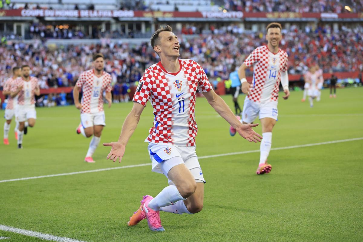 Ante Budimir celebra el 1-0 de Croacia frente a Panamá