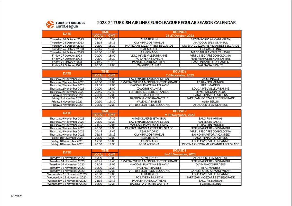 2023-24 TURKISH AIRLINES EUROLEAGUE REGULAR SEASON CALENDAR - Pg 2