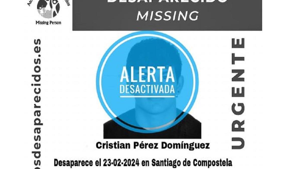 Aviso de SOS Desaparecidos desactivando la alerta de búsqueda del joven de Santiago
