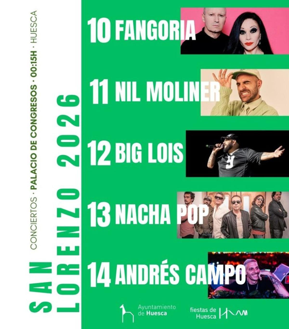 Cartel de conciertos de San Lorenzo 2026