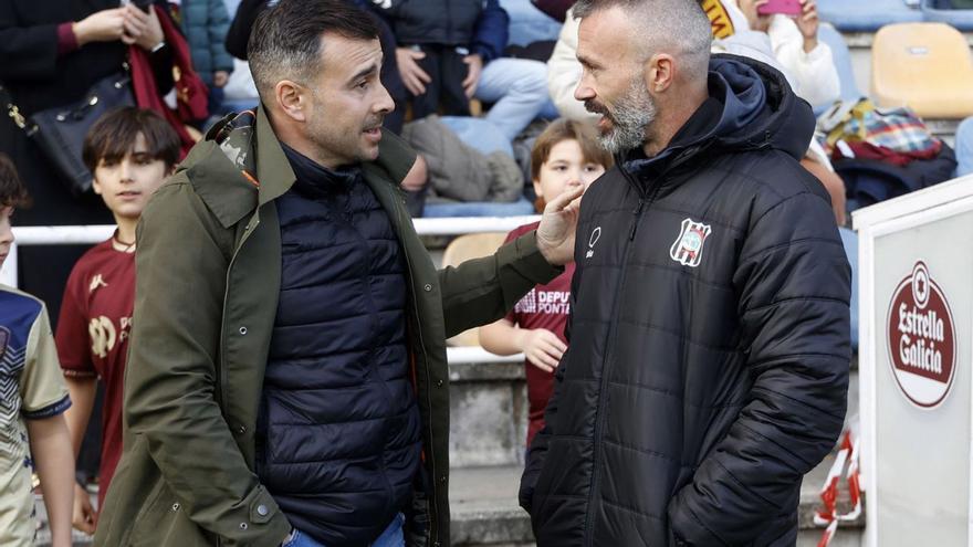 Yago Iglesias y Samuel San José,
en la previa del encuentro. | Gustavo Santos