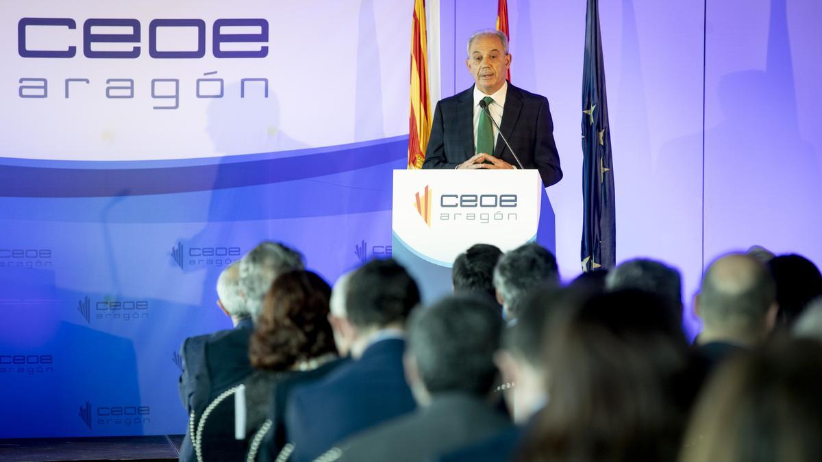 El presidente de CEOE Aragón, Miguel Marzo, en la última asamblea de la confederación.