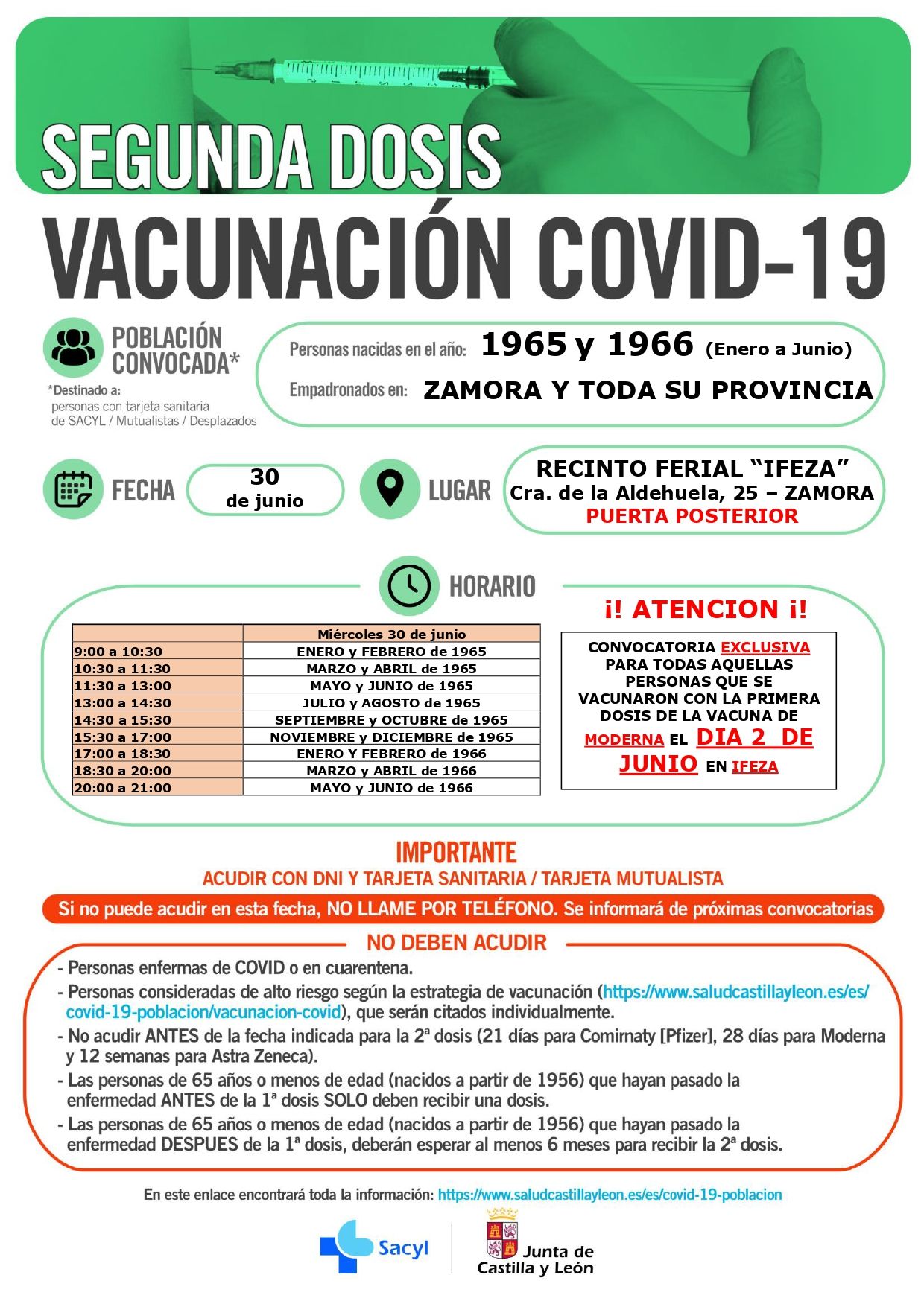 Vacunación para las generaciones de 1965 y 1966 en Zamora.